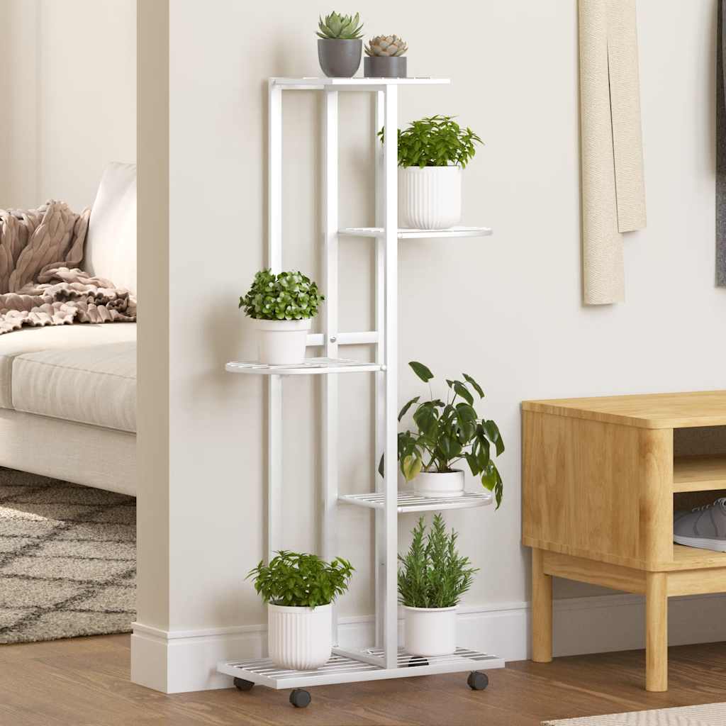 Vidaxl bloemenstandaard met wielen 5-laags 44x23x100 cm ijzer wit
