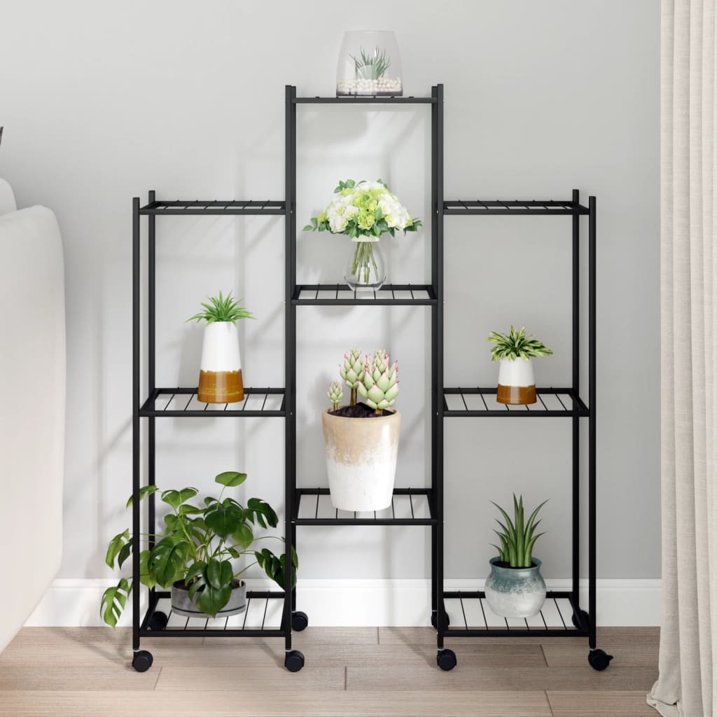 Vidaxl bloemenstandaard met wielen 83x25x103,5 cm ijzer