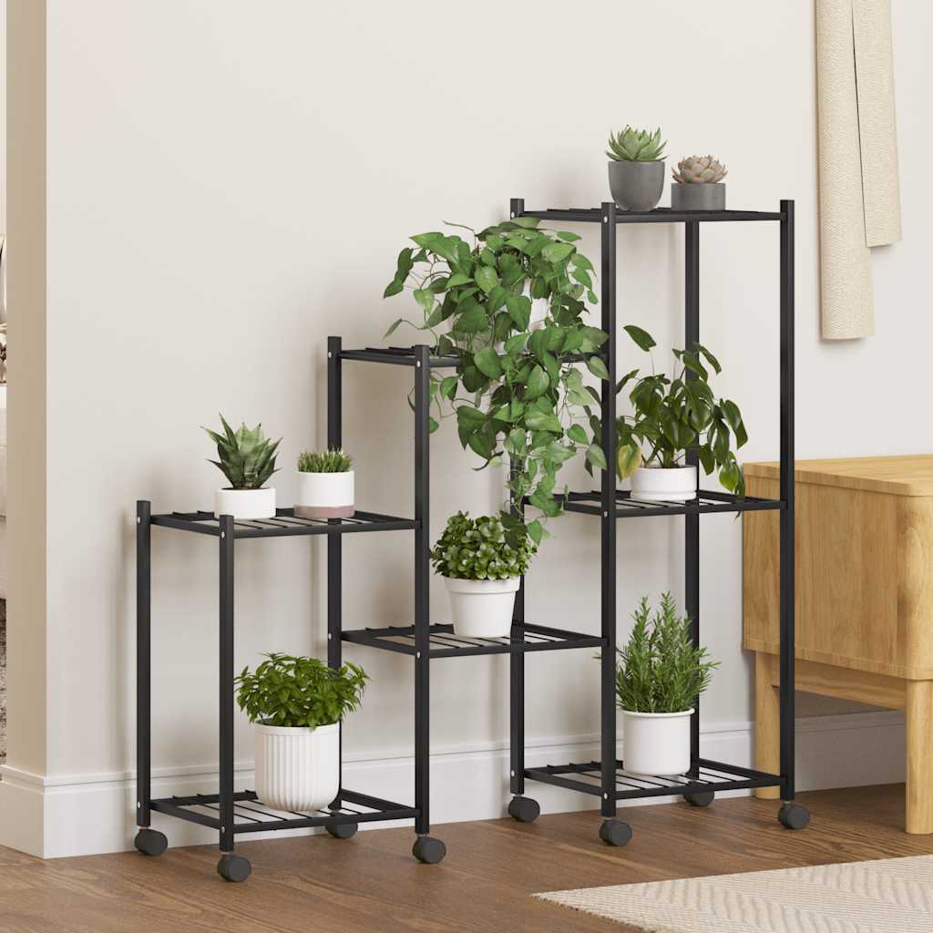 Vidaxl bloemenstandaard met wielen 83x25x83,5 cm ijzer zwart
