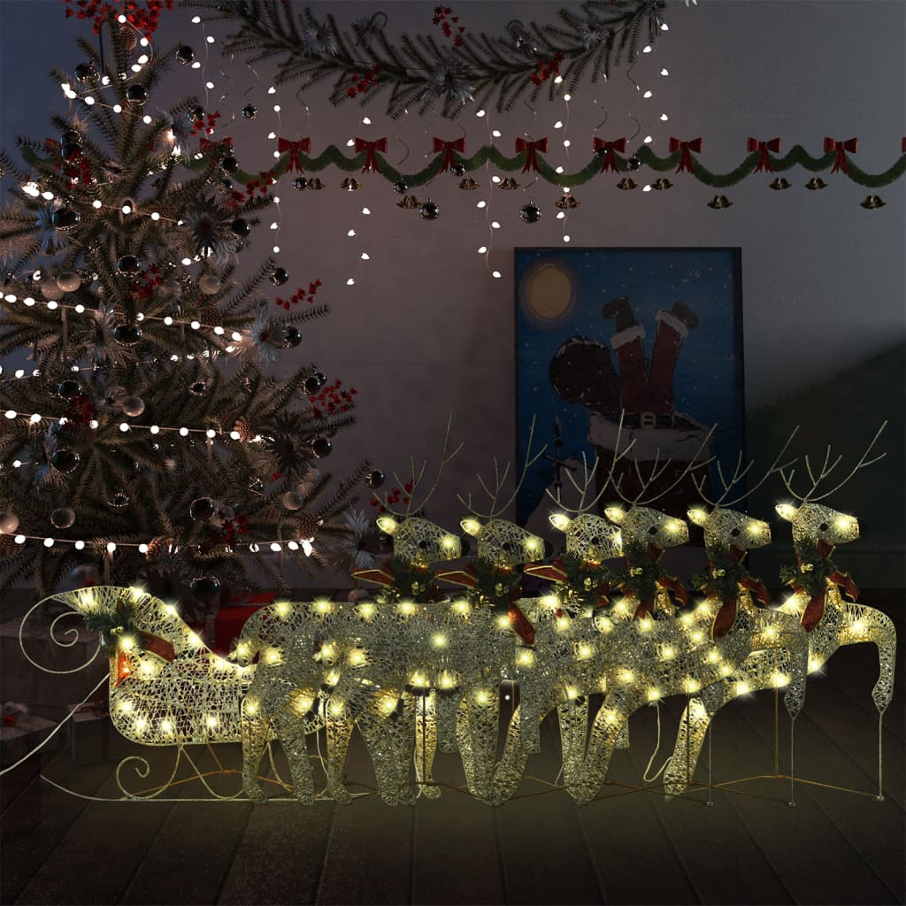 VidaXL Buitenkerstversiering rendieren en mouw 140 LED's goudkleurig