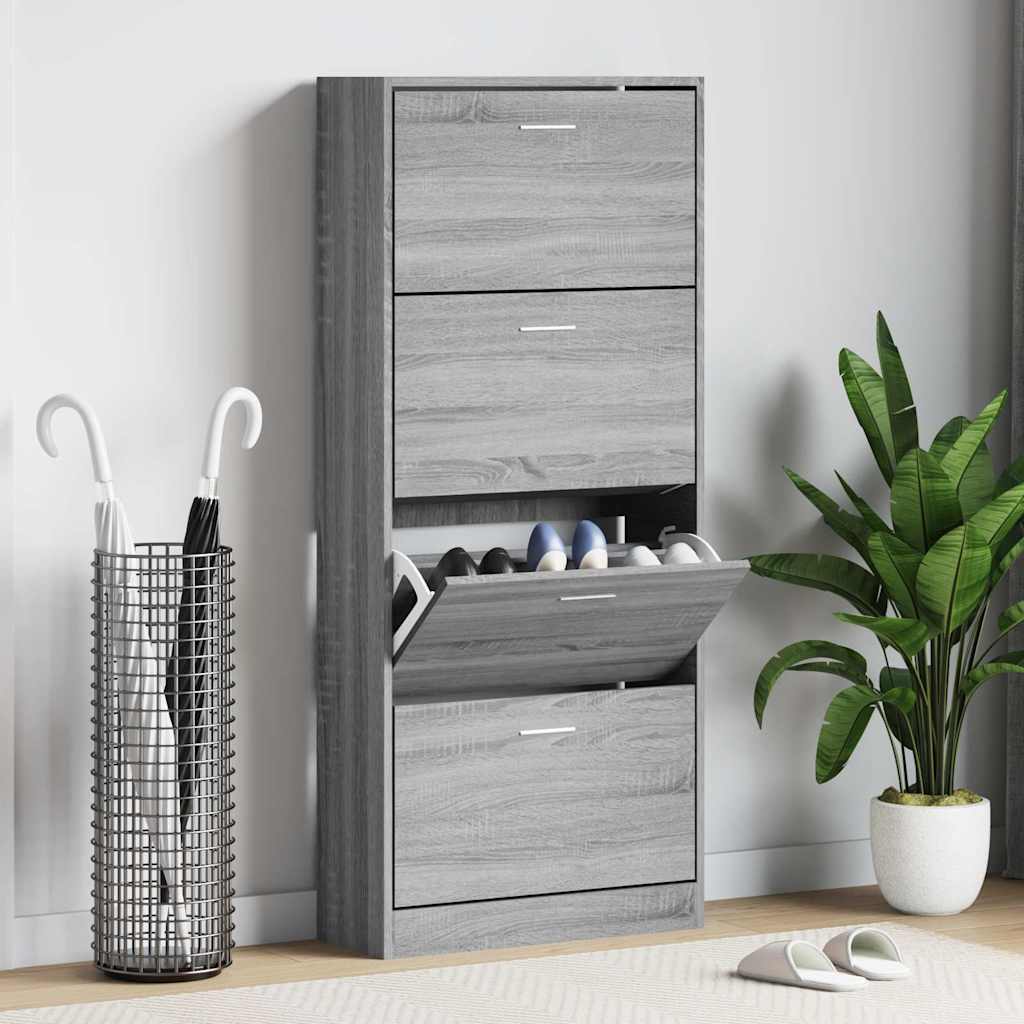 Vidaxl schoenenkast 63x24x147 cm bewerkt hout grijs sonoma