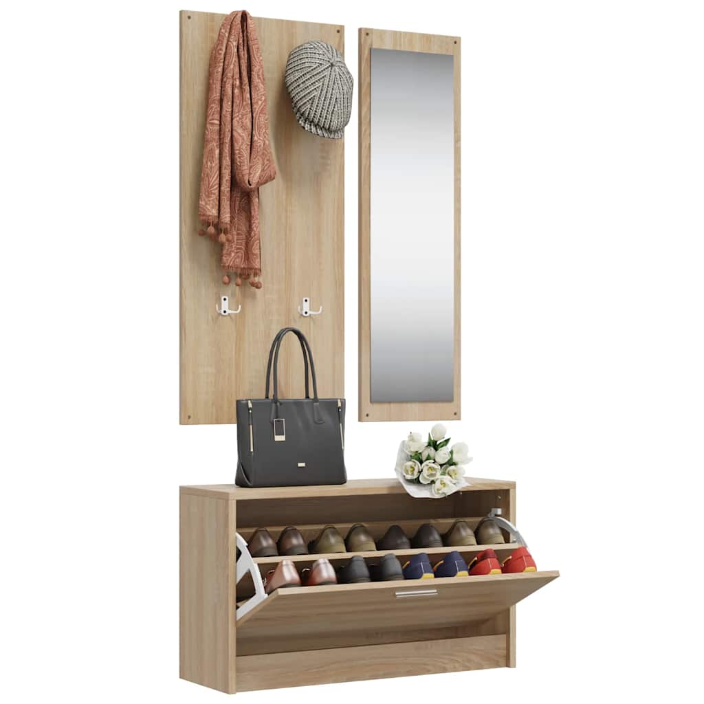 Vidaxl 3-in-1 schoenenkastset sonoma eiken bewerkt hout