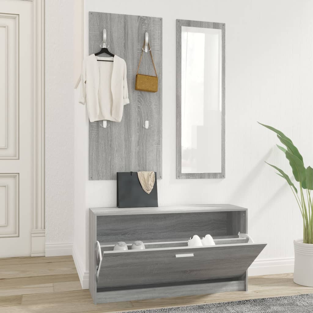 Vidaxl schoenenkastset 3-in-1 bewerkt hout grijs sonoma eiken