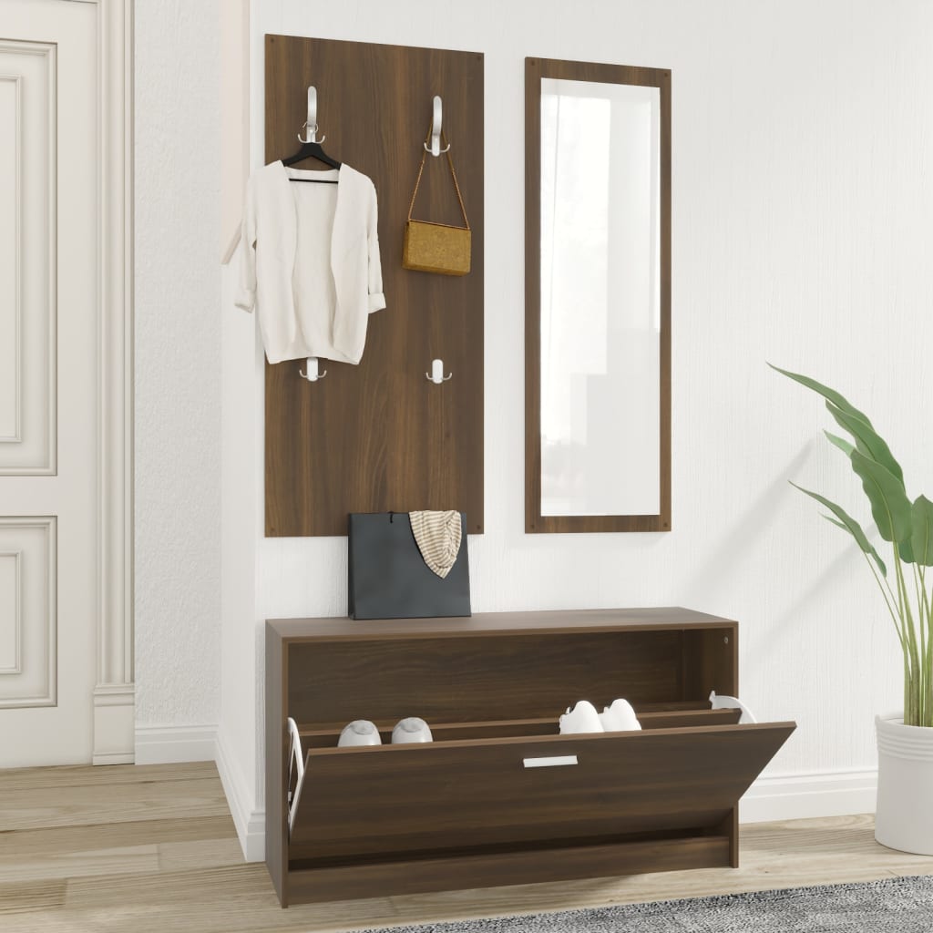 Vidaxl schoenenkastset 3-in-1 bewerkt hout bruineiken