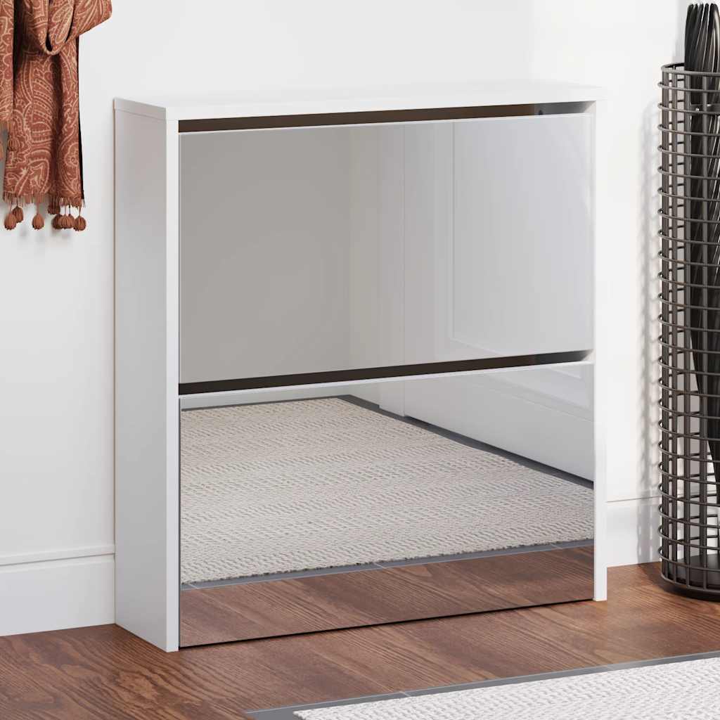 Vidaxl schoenenkast met spiegel 2-laags 63x17x67 cm hoogglans wit