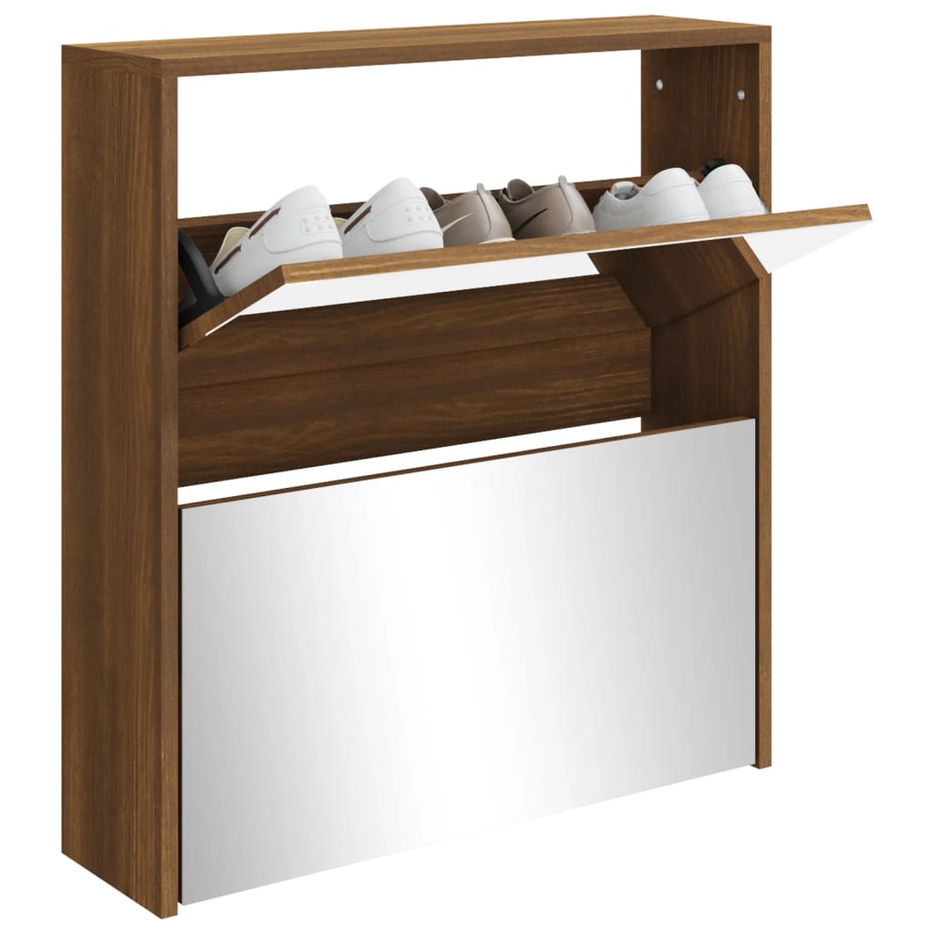 Vidaxl schoenenkast met spiegel 2-laags 63x17x67 cm bruiniken