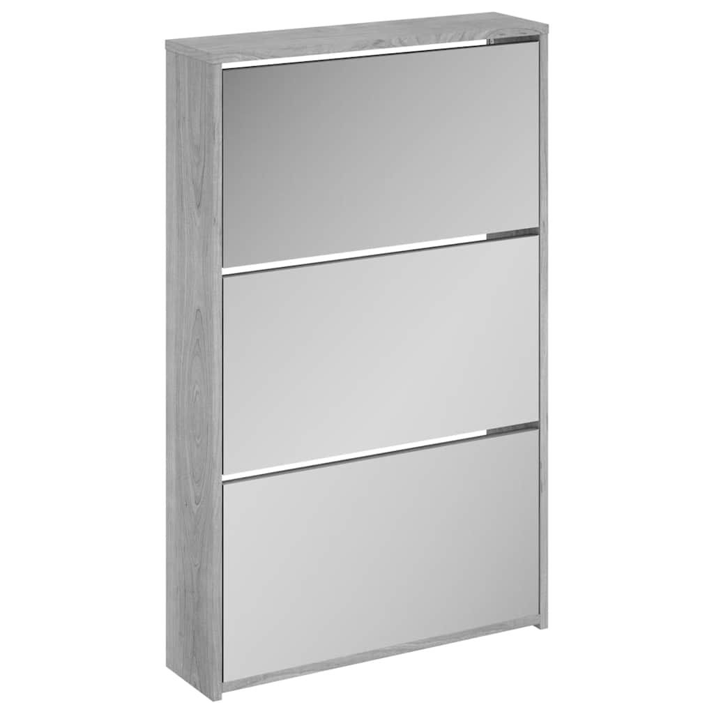 Vidaxl schoenenkast met spiegel 3-laags 63x17x102,5 cm grijs sonoma