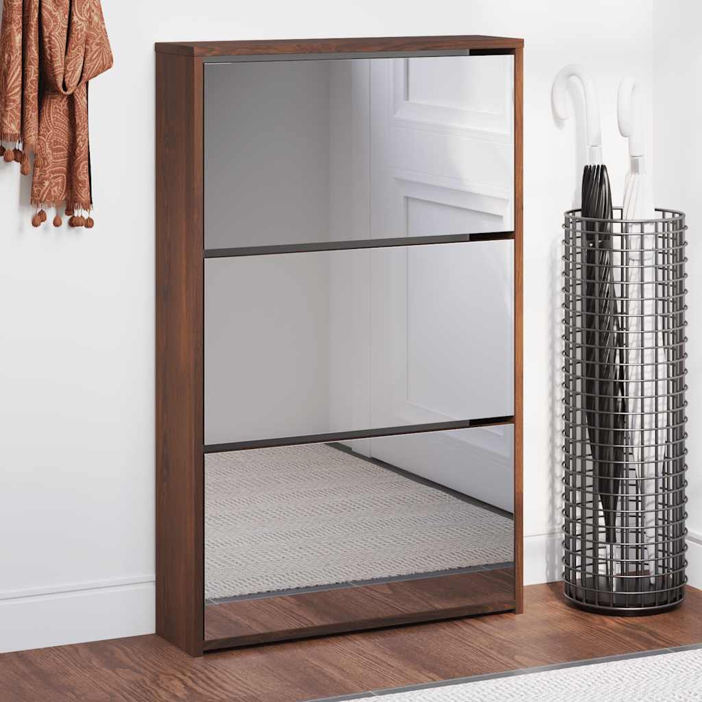VidaXL Schoenenkast met spiegel 3-laags 63x17x102,5 cm bruiniken