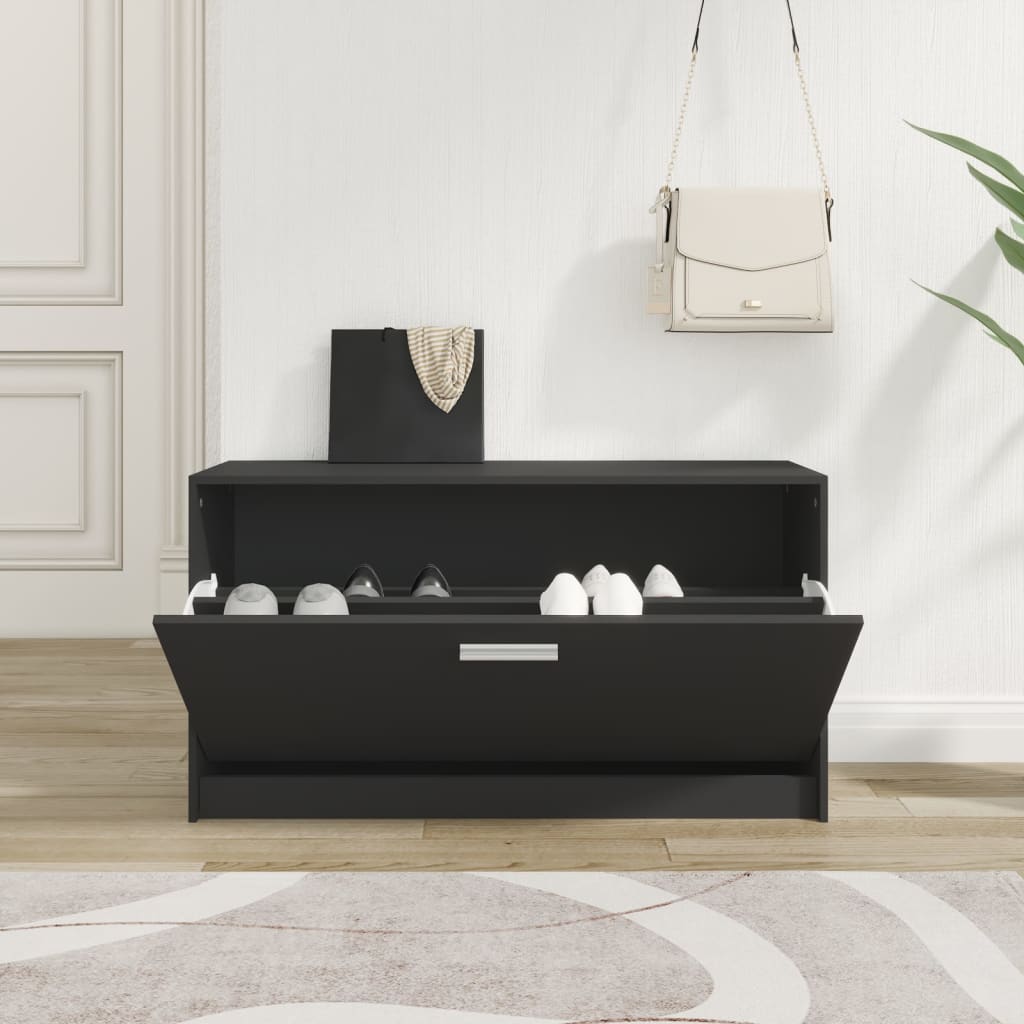Vidaxl schoenenbank zwart 80x24x45 cm bewerkt hout