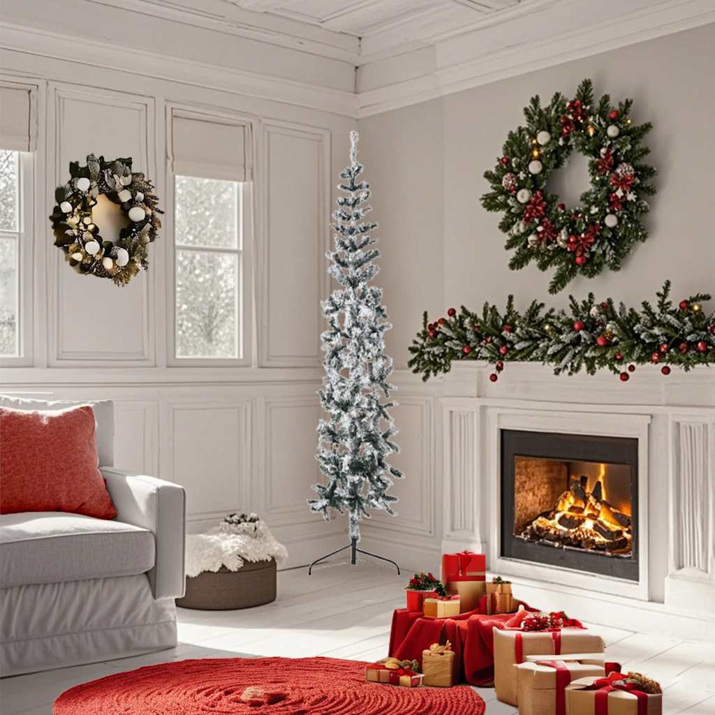 VidaXL Kunstkerstboom half met sneeuw klein 180 cm