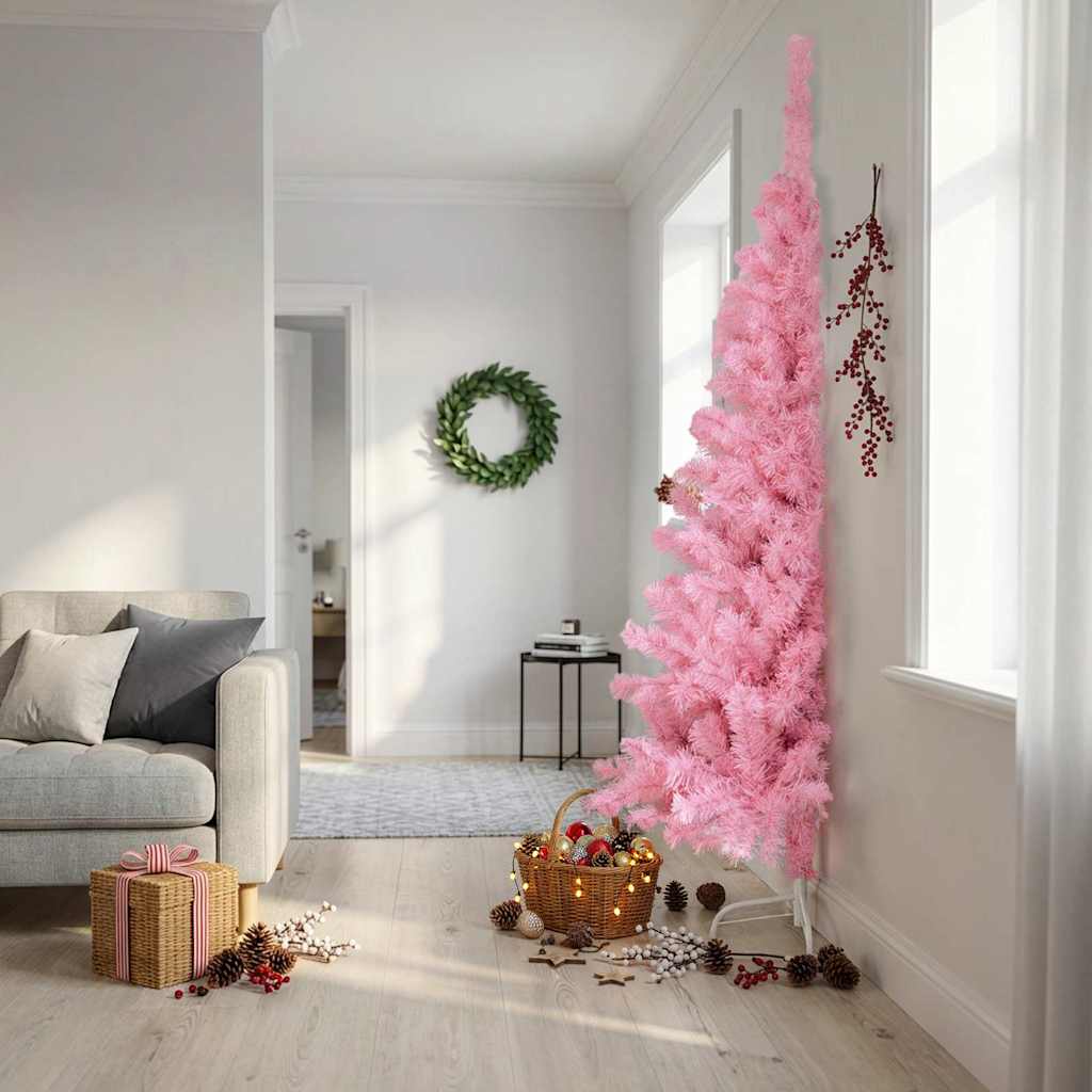 Vidaxl kunstkerstboom met standaard half 210 cm pvc roze