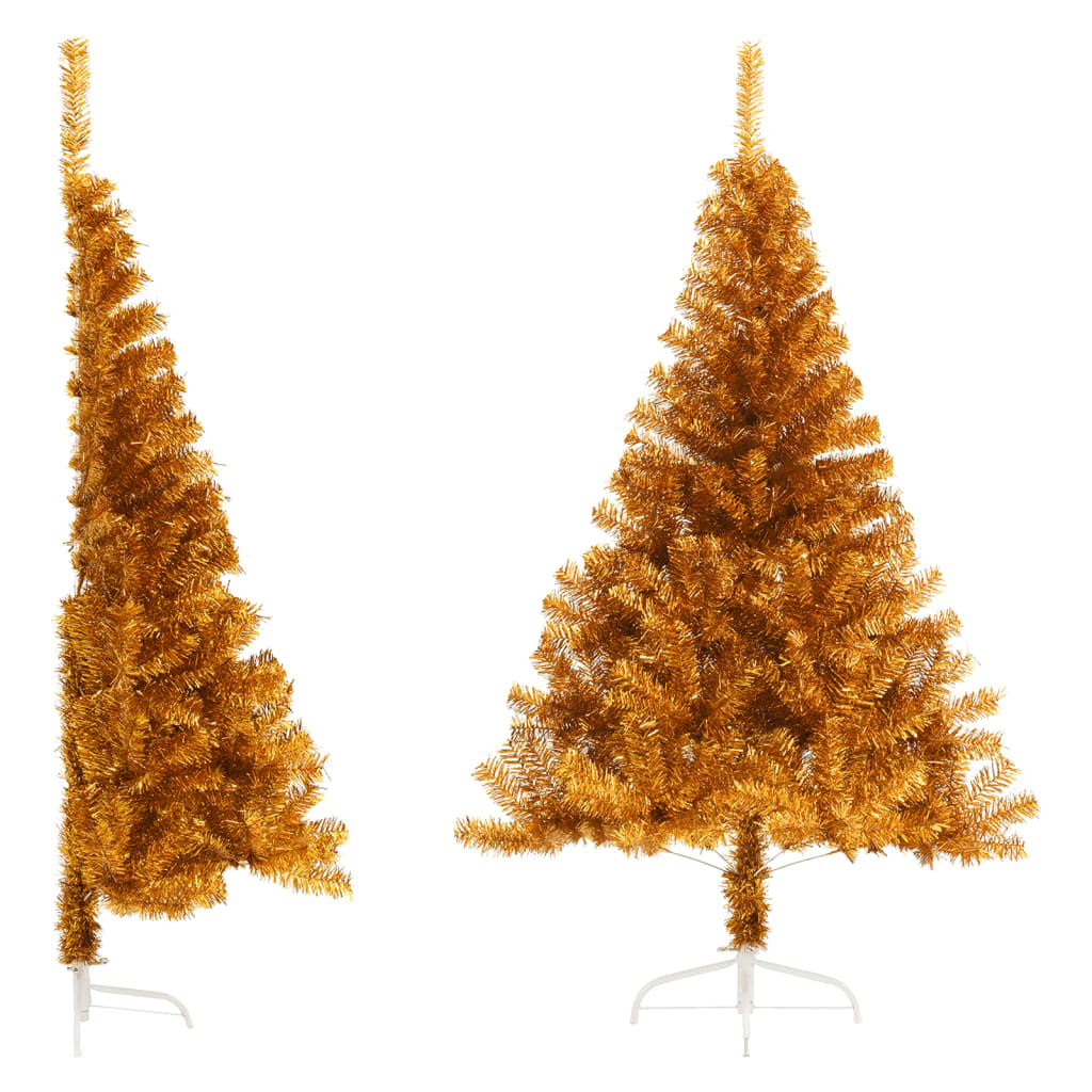 Vidaxl kunstkerstboom half met standaard 150 cm pet goudkleurig