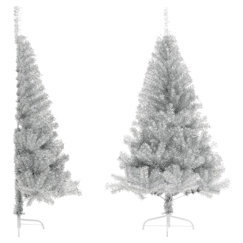 VidaXL Kunstkerstboom half met standaard 180 cm PET zilverkleurig