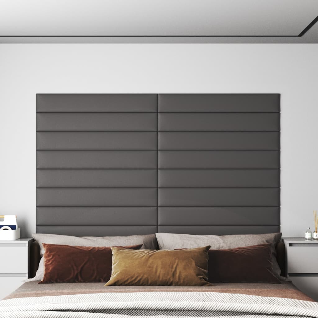 VidaXL Wandpanelen 12 st 1,62 m² 90x15 cm kunstleer grijs