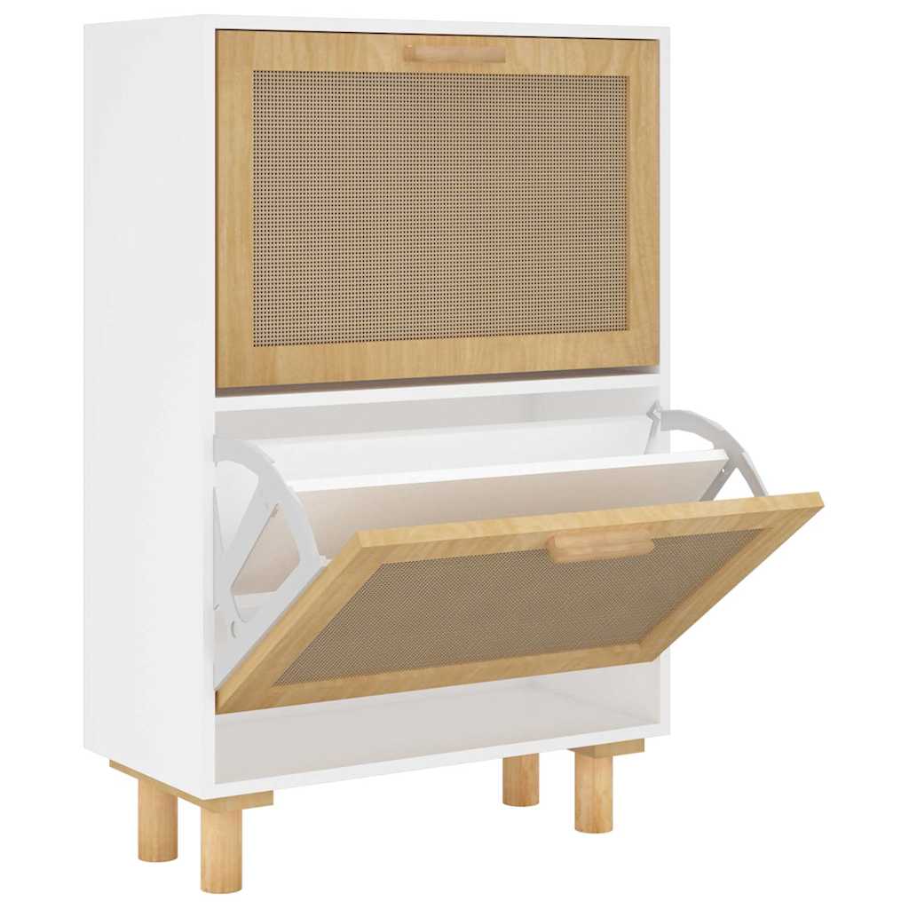 Vidaxl schoenenkast 52x25x80 cm bewerkt hout en natuurlijk rotan wit
