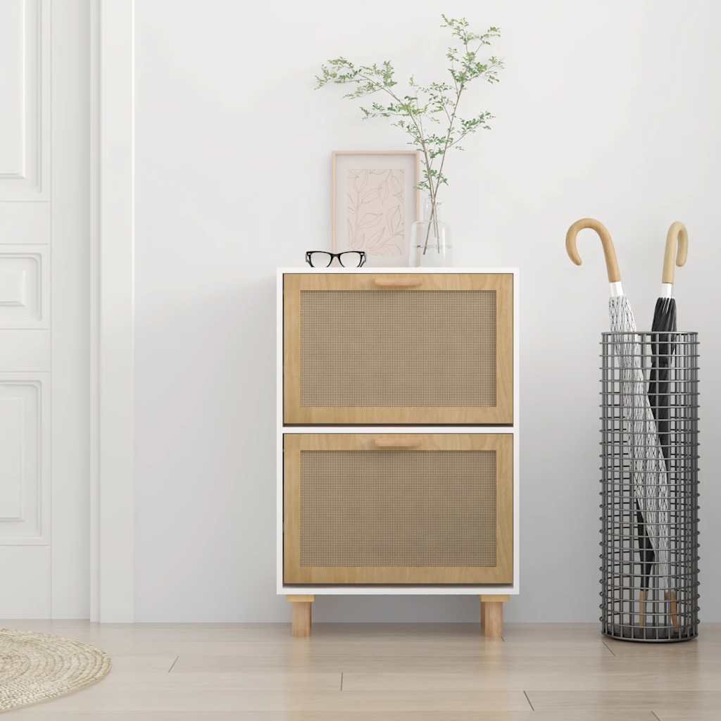 Vidaxl schoenenkast 52x25x80 cm bewerkt hout en natuurlijk rotan wit