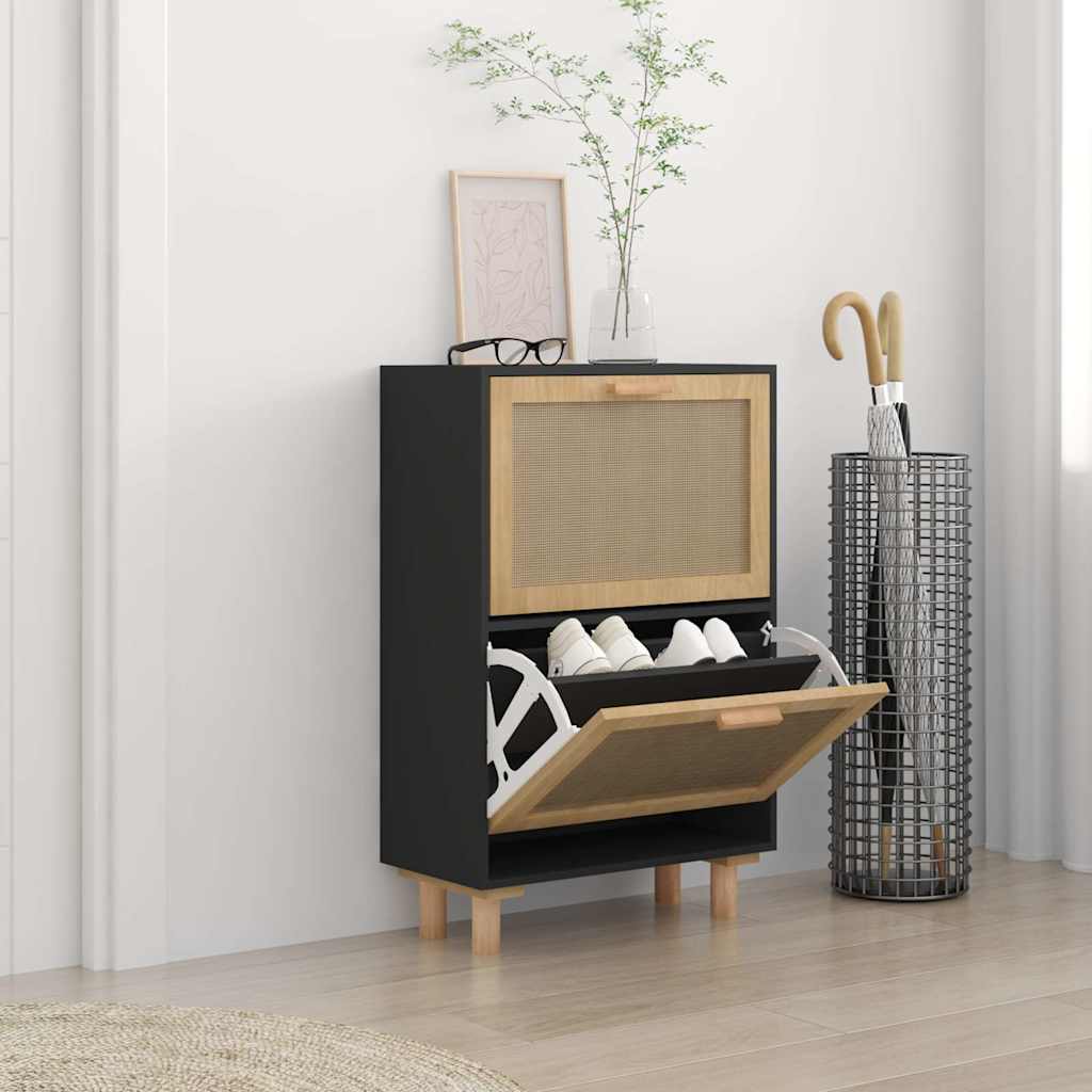 Vidaxl schoenenkast 52x25x80 cm bewerkt hout en rotan zwart