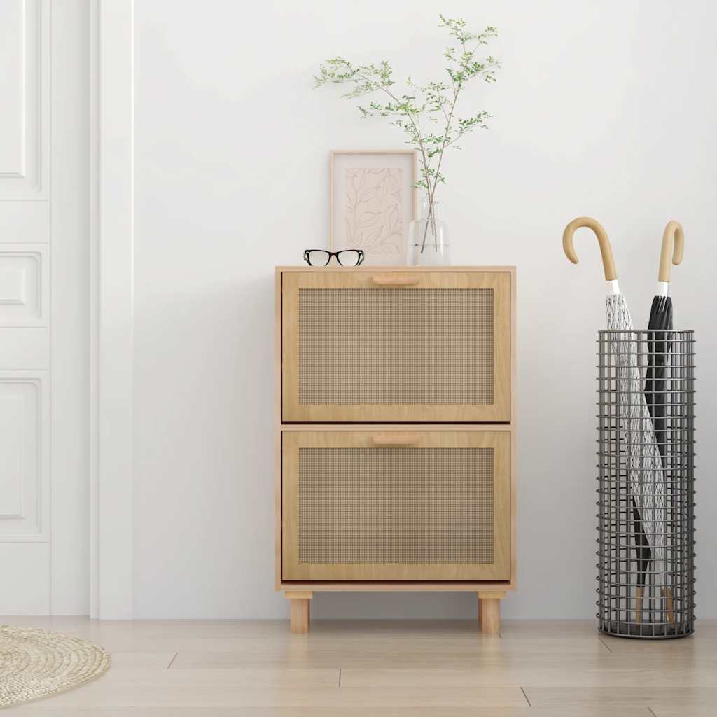 Vidaxl schoenenkast 52x25x80 cm bewerkt hout natuurlijk rotan bruin