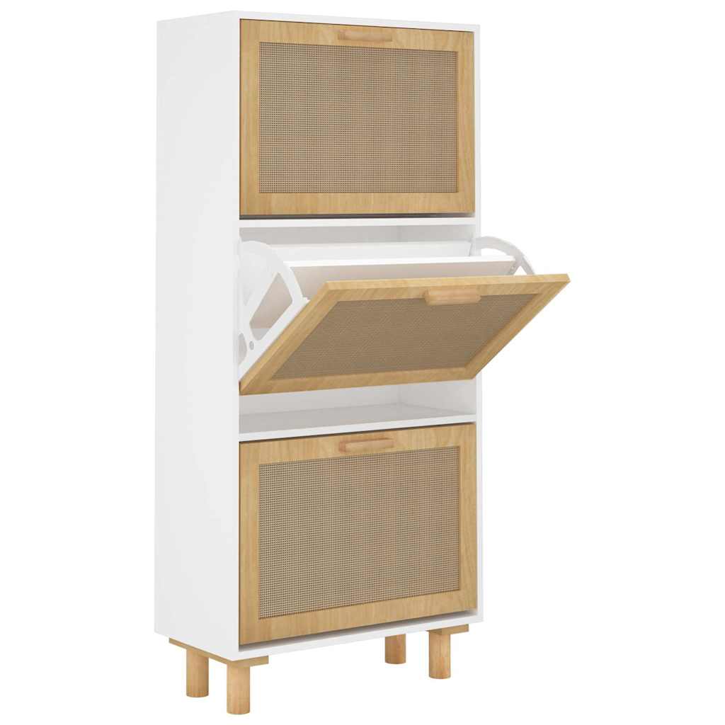 Vidaxl schoenenkast 52x25x115 cm bewerkt hout en natuurlijk rotan wit