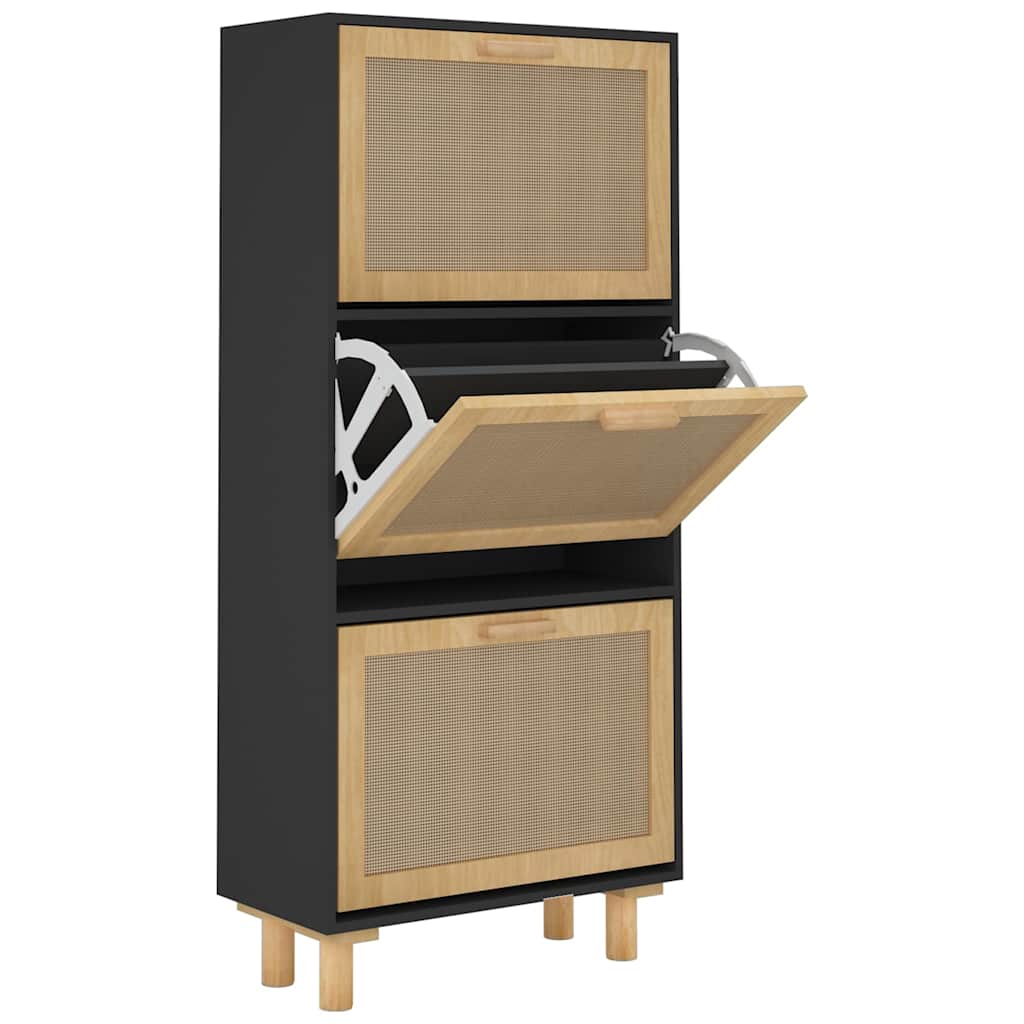 Vidaxl schoenenkast 52x25x115 cm bewerkt hout en rotan zwart