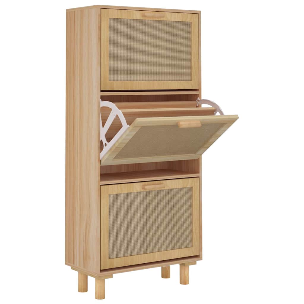 Vidaxl schoenenkast 52x25x115cm bewerkt hout natuurlijk rotan bruin