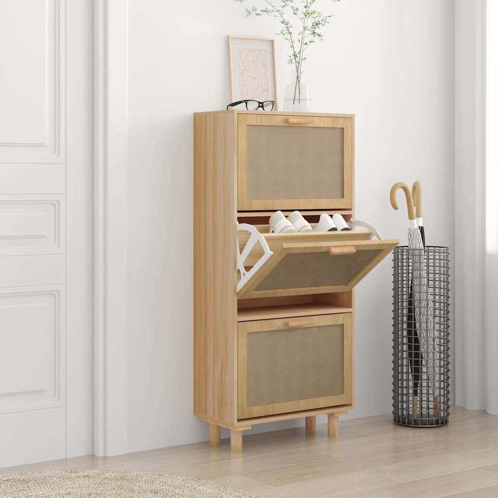 Vidaxl schoenenkast 52x25x115cm bewerkt hout natuurlijk rotan bruin