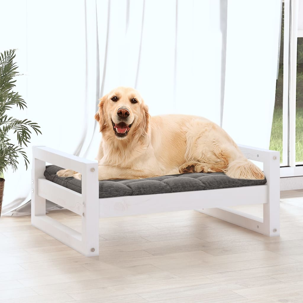 Vidaxl hondenmand 75,5x55,5x28 cm massief groenhout wit