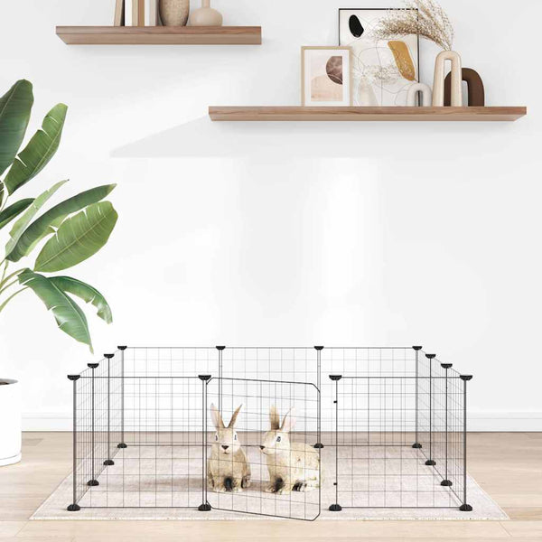 Vidaxl huisdierkooi met 12 panelen en deur, zwart 105x105x35 cm staal