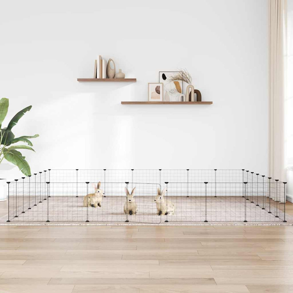 Vidaxl huisdierenkooi met deur 28 panelen 35x35 cm staal zwart