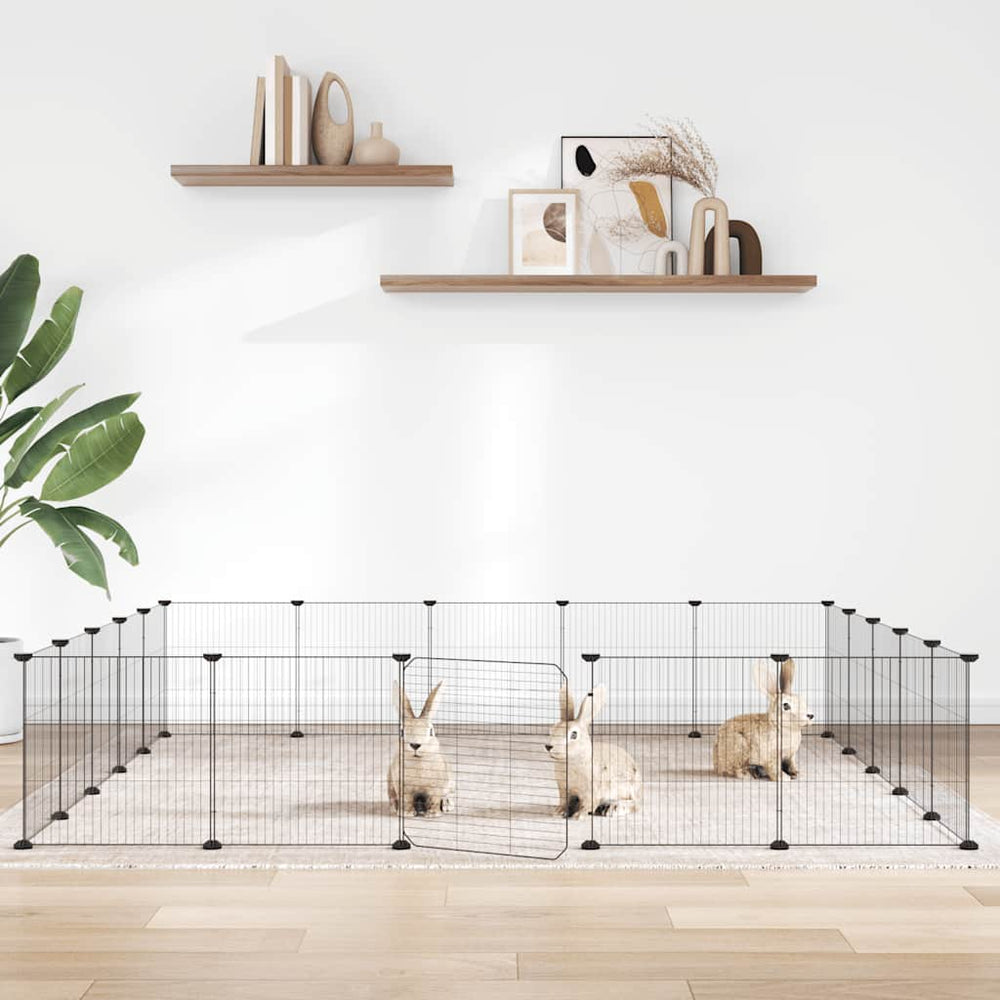 Vidaxl huisdierenkooi met deur 20 panelen 35x35 cm staal zwart