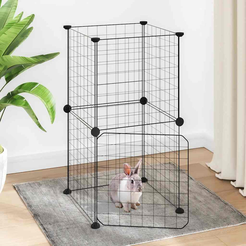 Vidaxl huisdierenkooi met deur 8 panelen 35x35 cm staal zwart