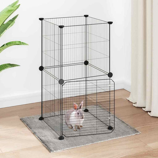 Vidaxl huisdierenkooi met deur 8 panelen 35x35x70 cm staal zwart