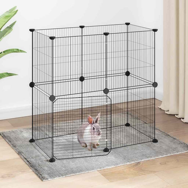 Vidaxl huisdierenkooi met deur 12 panelen 70x35x70 cm staal zwart