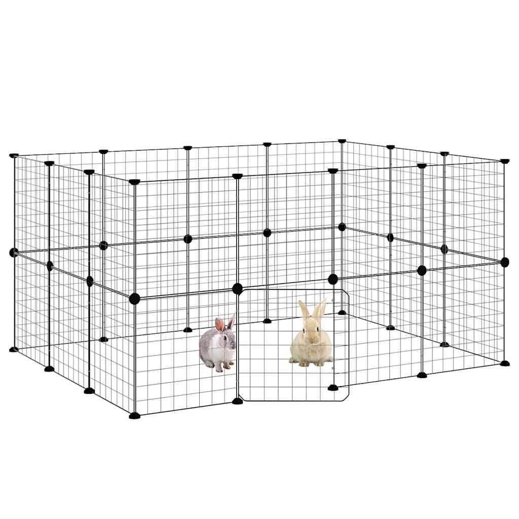 Vidaxl huisdierenkooi met deur 28 panelen 35x35 cm staal zwart