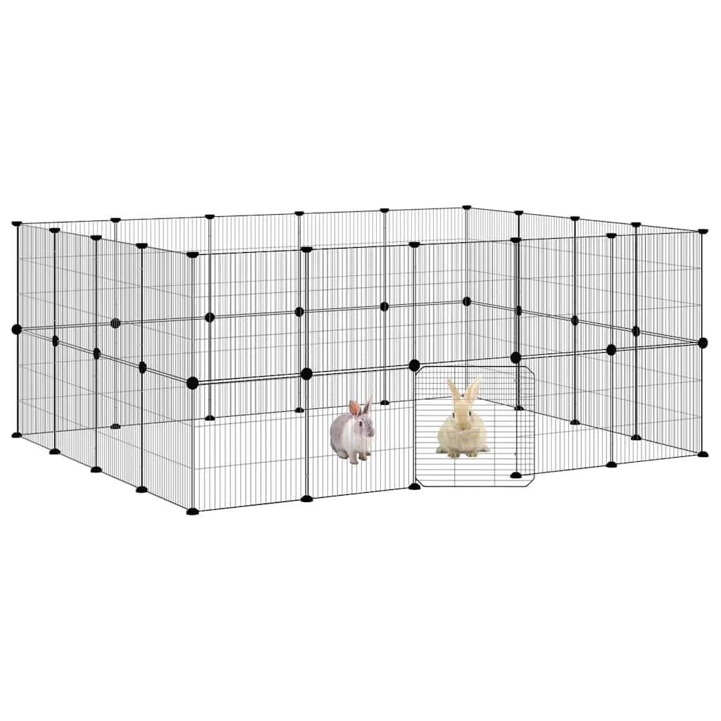 Vidaxl huisdierenkooi met deur 36 panelen 35x35 cm staal zwart