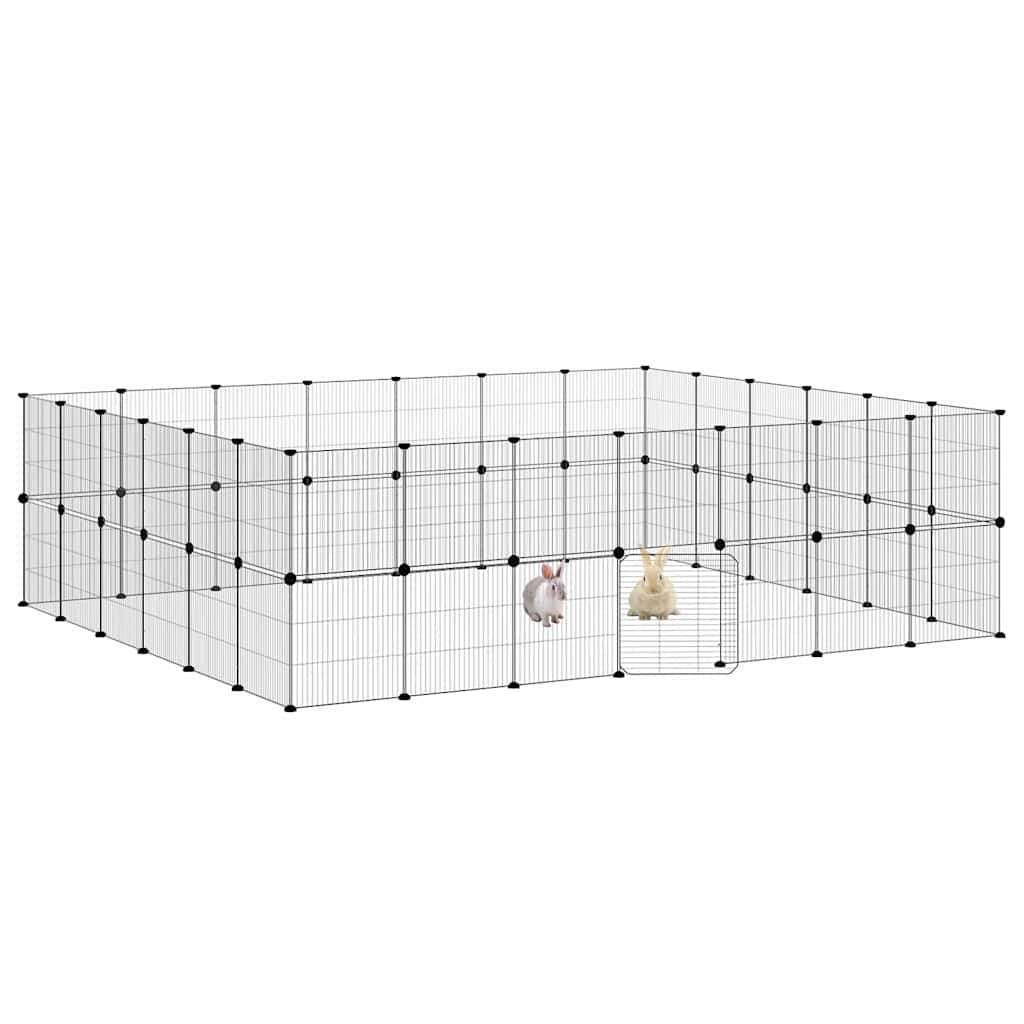 Vidaxl huisdierenkooi met deur 52 panelen 35x35 cm staal zwart