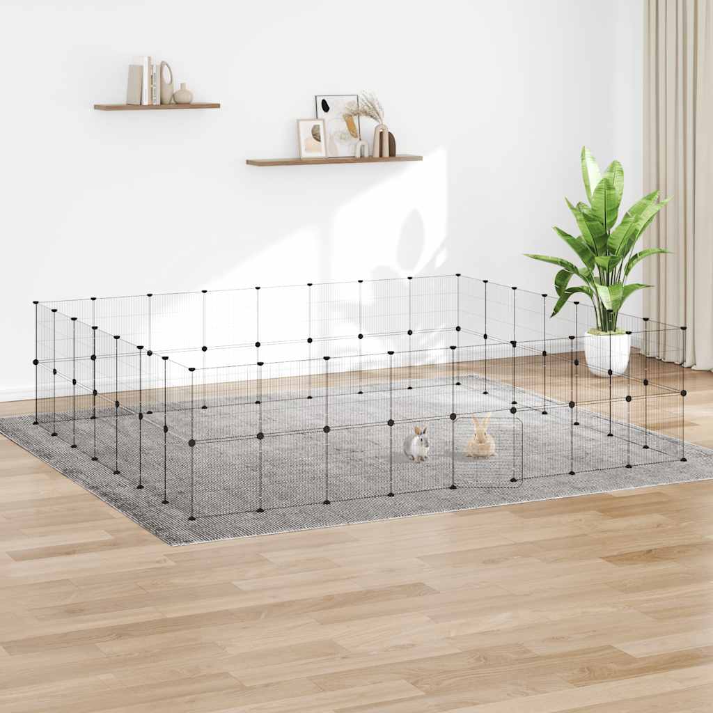 Vidaxl huisdierenkooi met deur 60 panelen 35x35 cm staal zwart