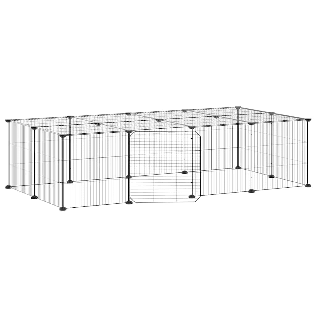 Vidaxl huisdierenkooi met deur 20 panelen 35x35 cm staal zwart