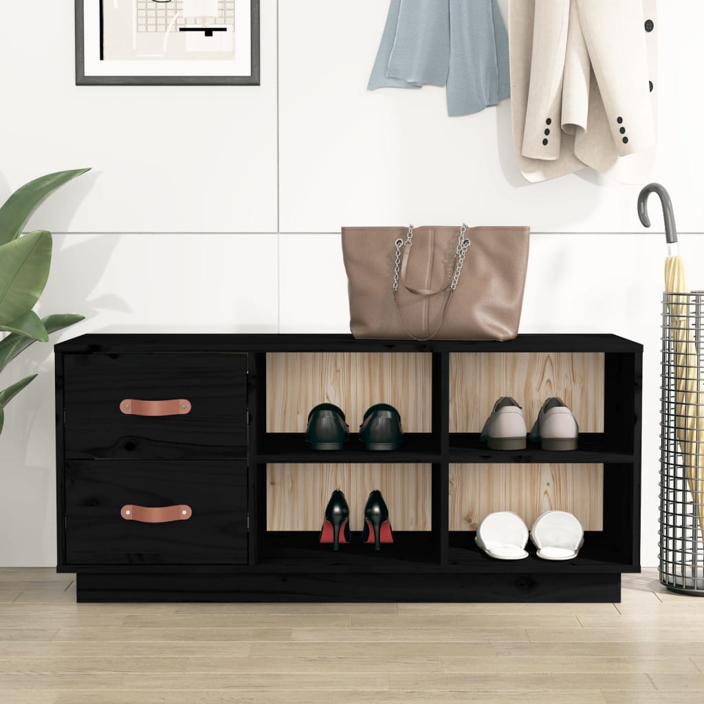 Vidaxl schoenenbank 100x34x45 cm massief groenenhout zwart