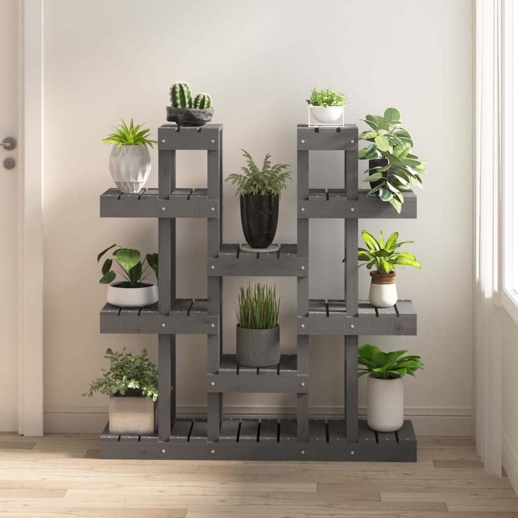 Vidaxl plantenstandaard grijs 104,5x25x109,5 cm massief groenenhout
