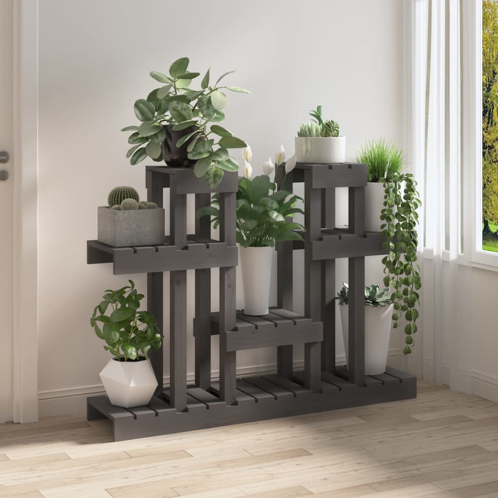 Vidaxl plantenstandaard grijs 104,5x25x77,5 cm massief groenenhout