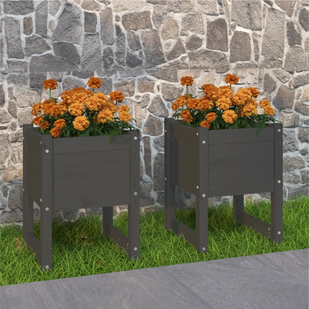 Vidaxl plantenbakken 2 st 40x40x52,5 cm massief groenenhout grijs