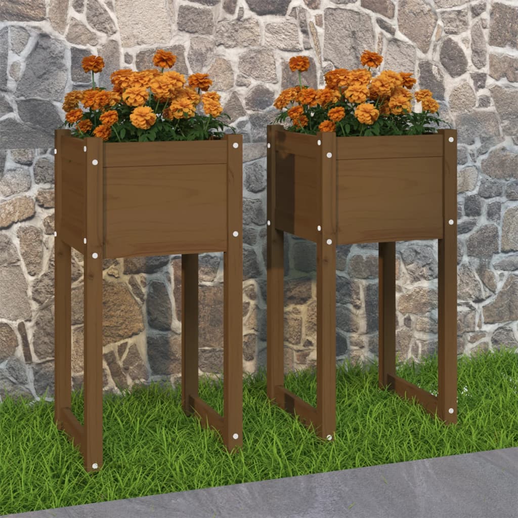 Vidaxl plantenbakken 2 st 40x40x81 cm massief groenhout honingbruin