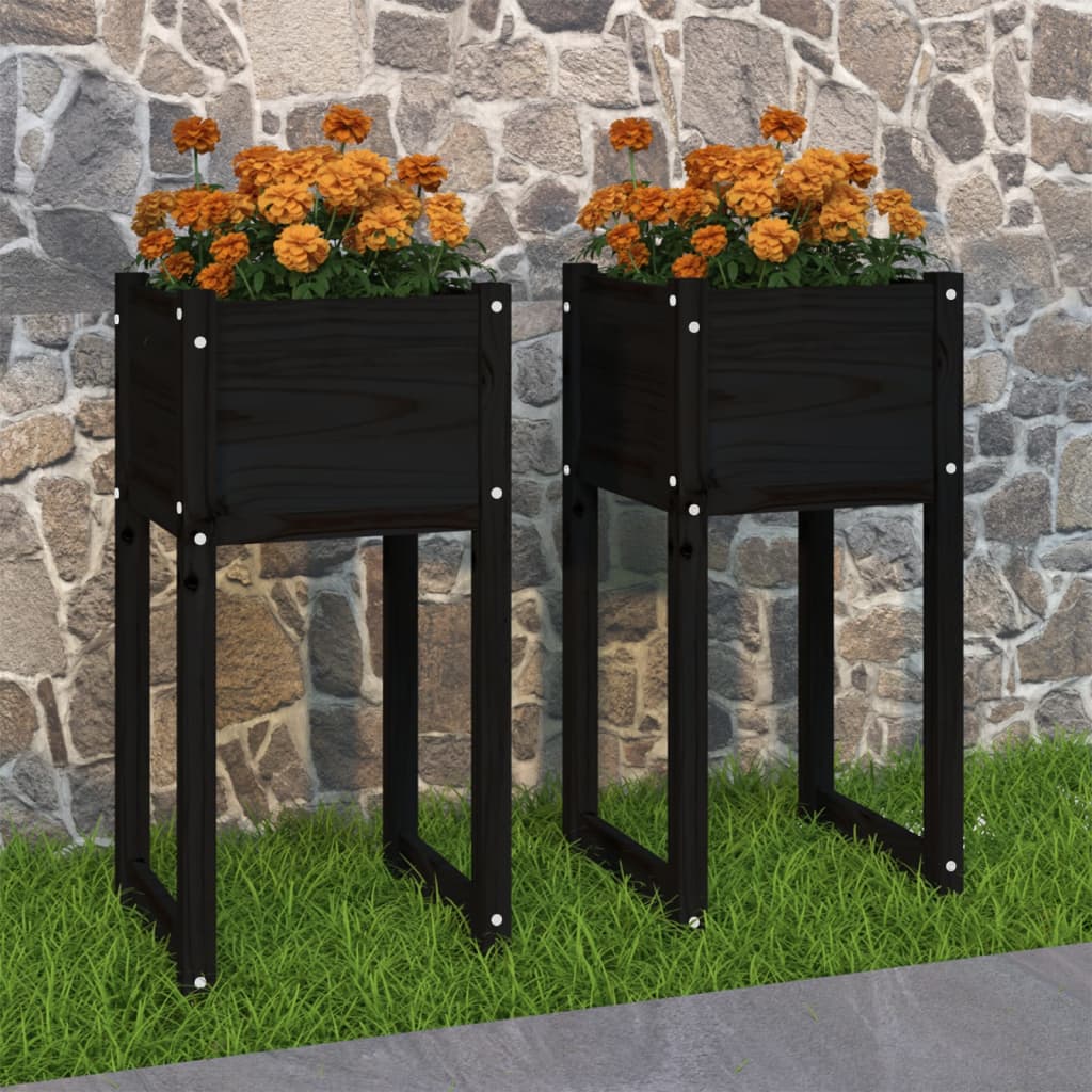VidaXL Plantenbakken 2 st 40x40x81 cm massief groenenhout zwart