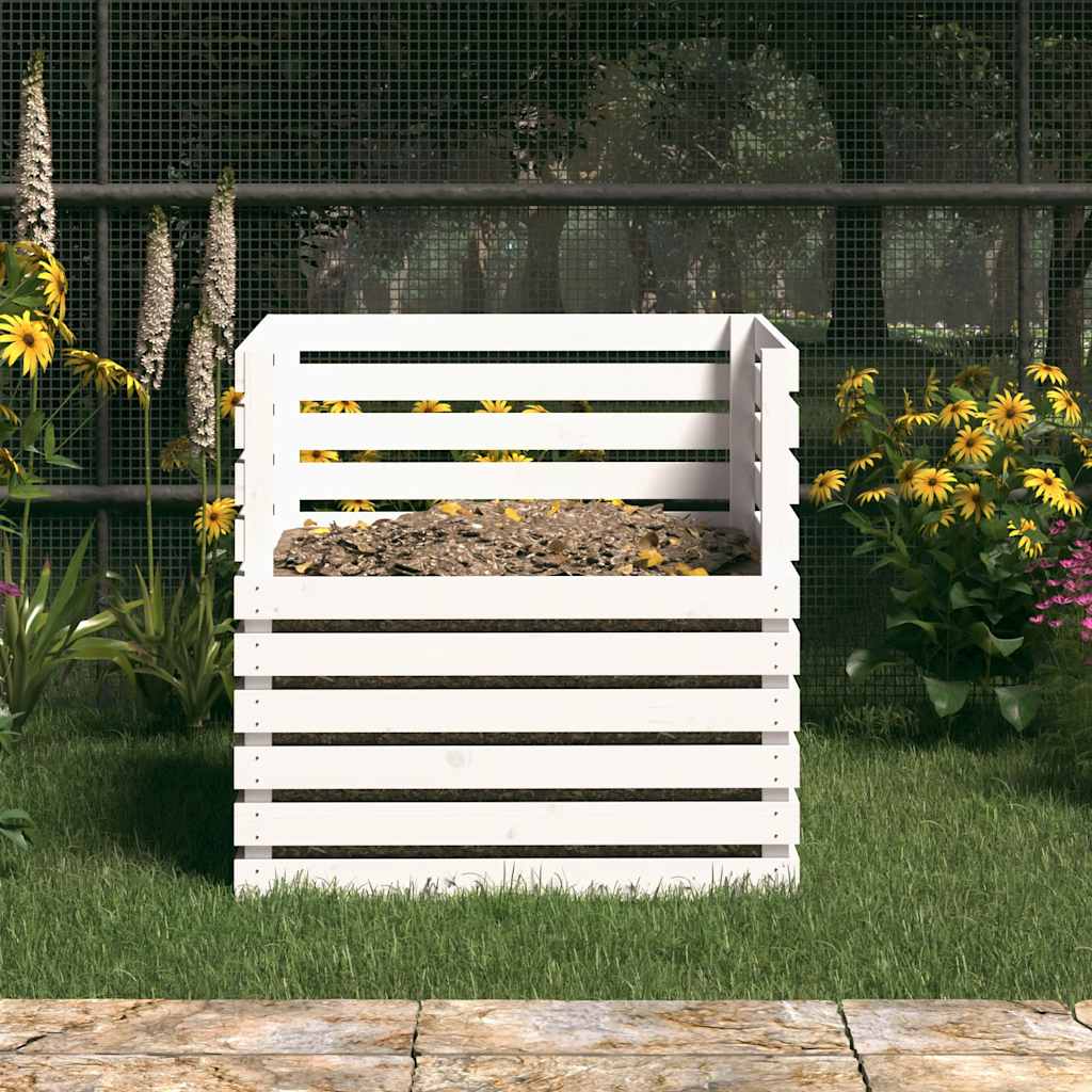 Vidaxl compostbak 80x80x78 cm massief groenhout wit