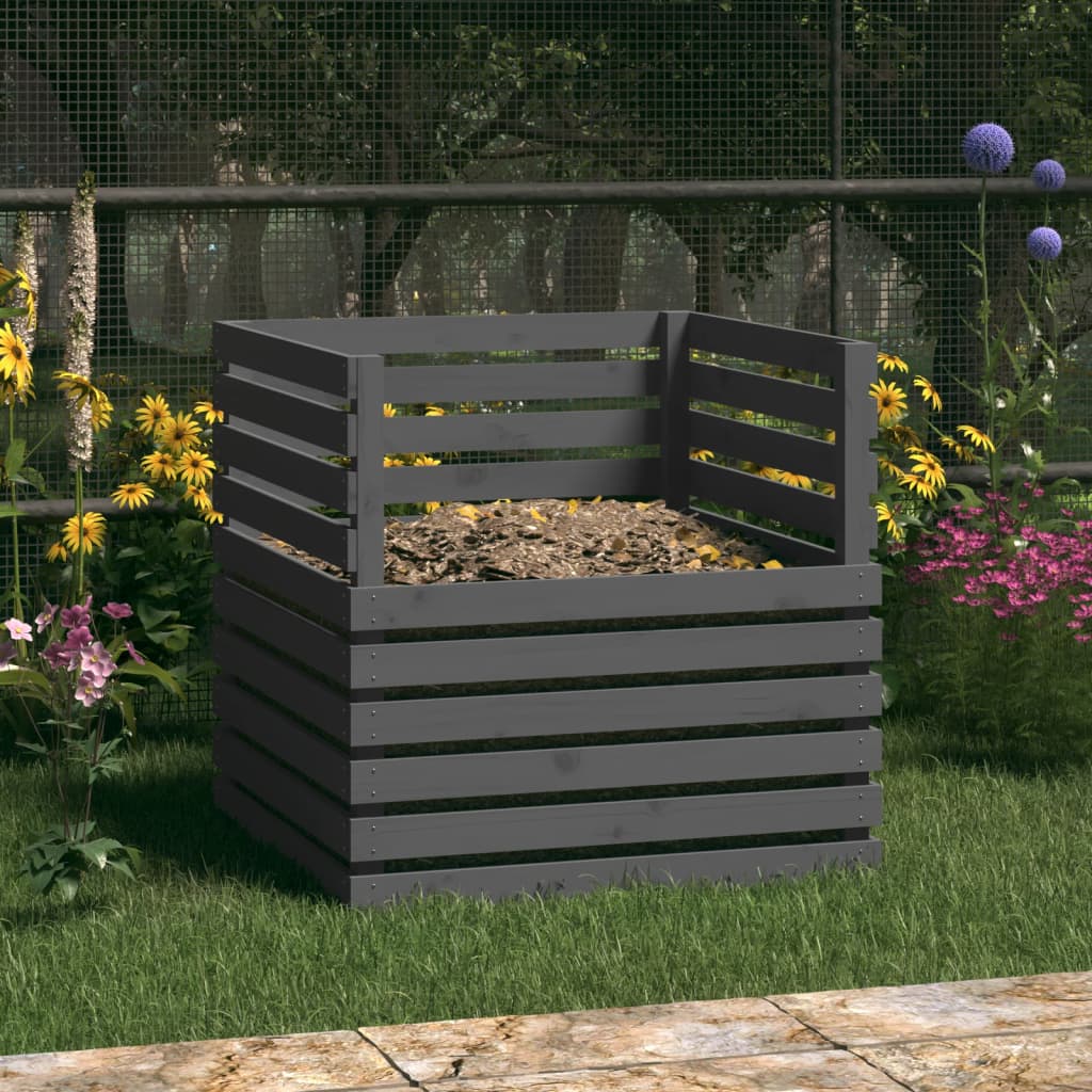 Vidaxl compostbak 80x80x78 cm massief groenenhout grijs