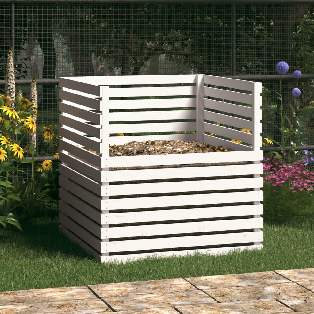 Vidaxl compostbak 100x100x102 cm massief groenhout wit