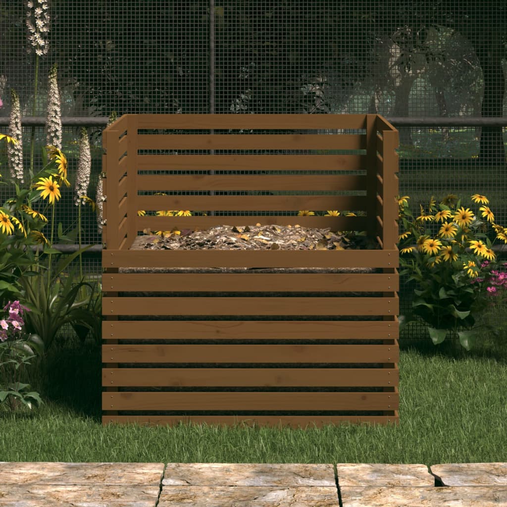 Vidaxl compostbak 100x100x102 cm massief groenenhout honingbruin