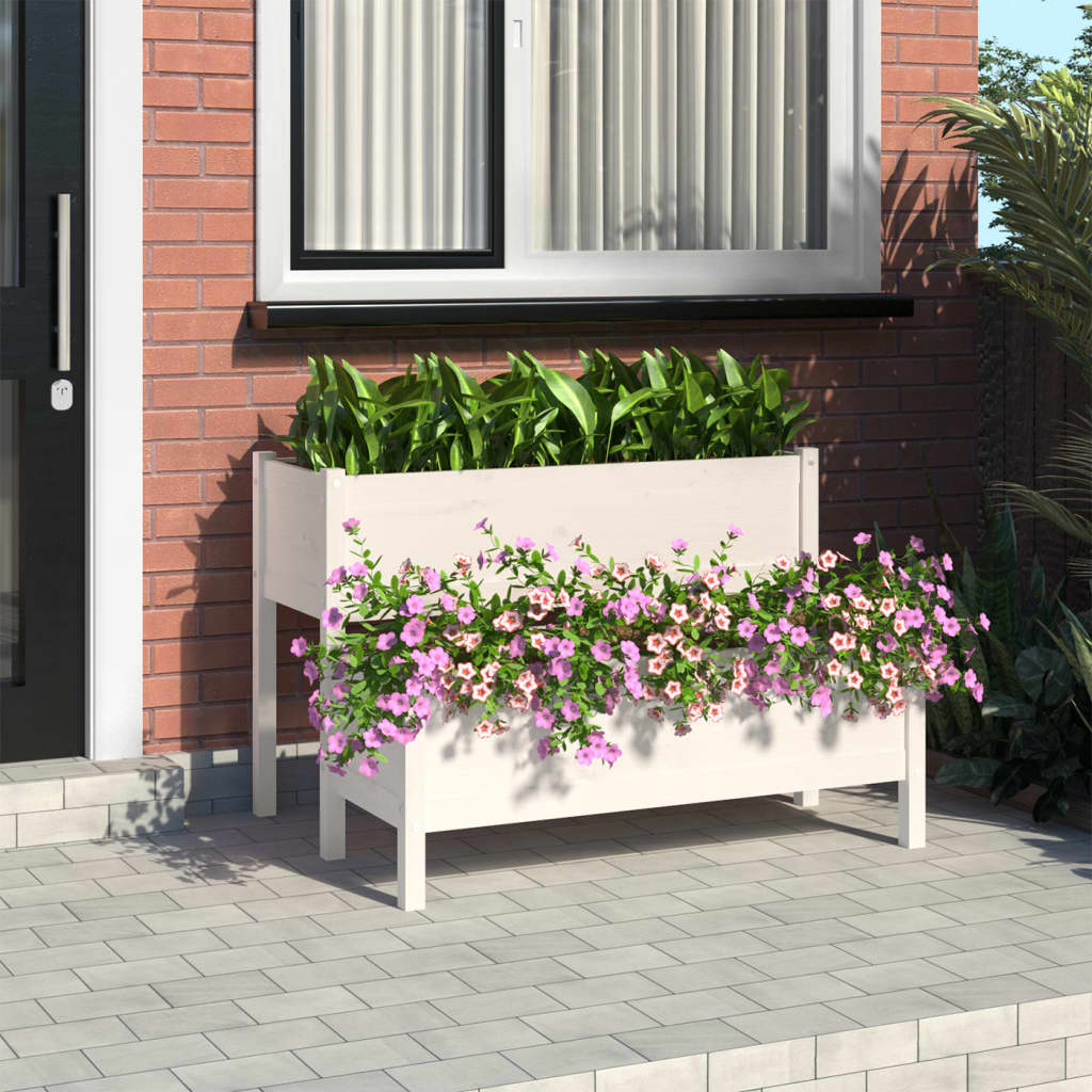 Vidaxl plantenbak 110x84x75 cm massief groenhout wit