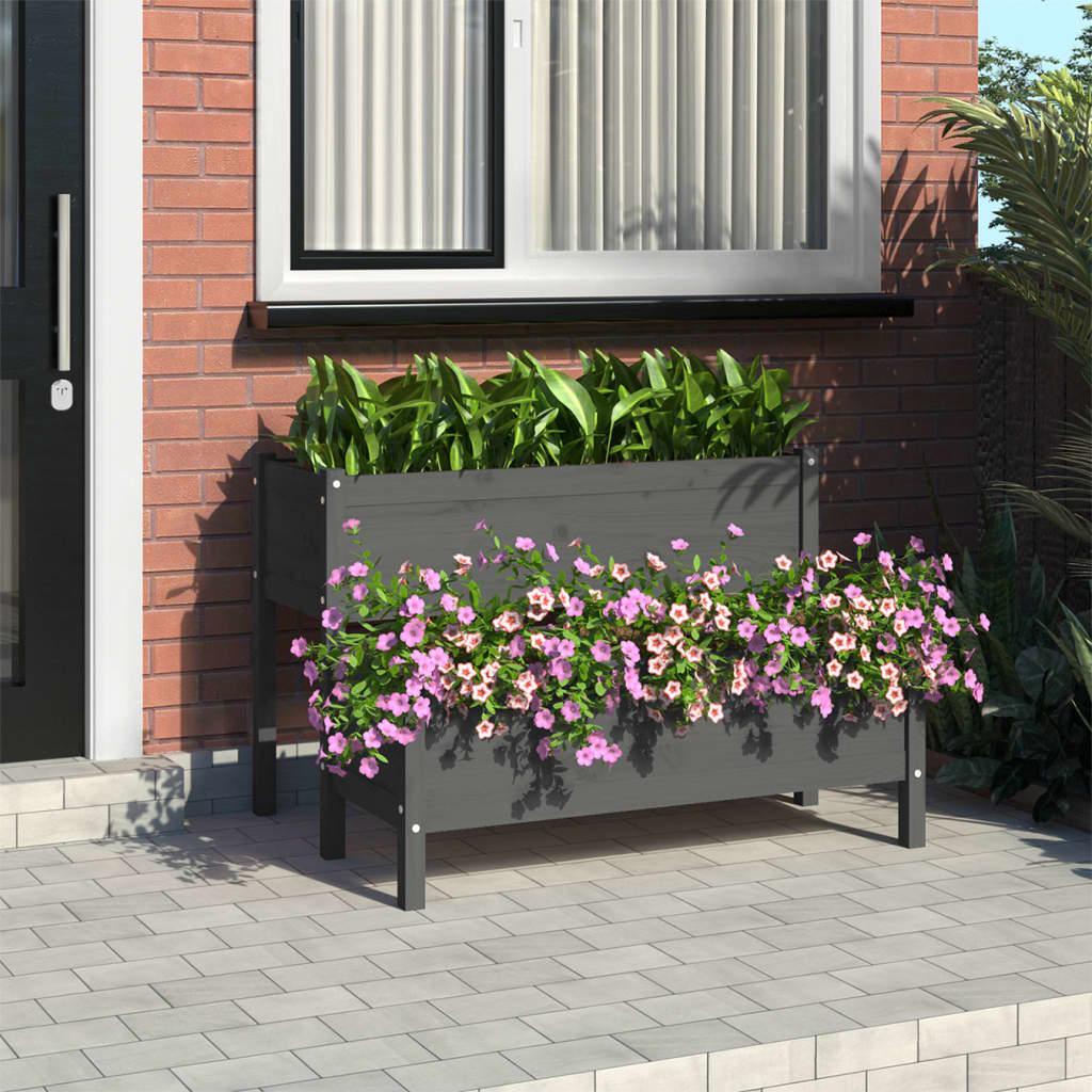 Vidaxl plantenbak 110x84x75 cm massief groenenhout grijs